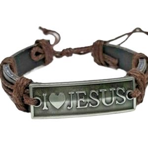 Brown Black Leather 💒Christian Easter Bracelet Christmas gift